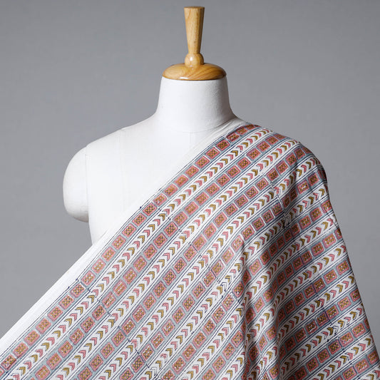 Brown - Multicolour Striped Pattern Sanganeri Block Printed Cotton Fabric