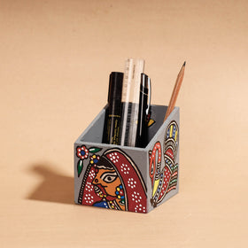  Madhubani Handpainted Wooden Pen Stand 