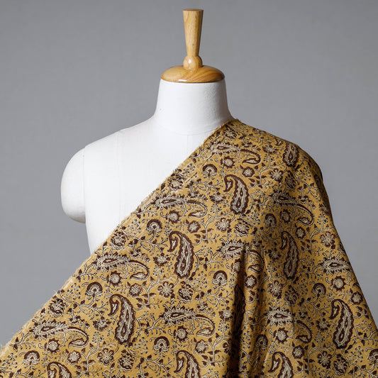 Yellow - Pedana Kalamkari Hand Block Printed Cotton Fabric