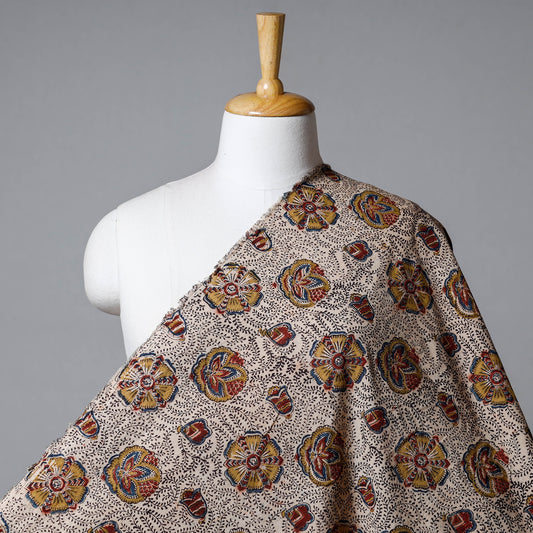 Beige - Pedana Kalamkari Hand Block Printed Cotton Fabric