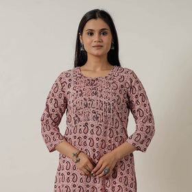 Buy Block Print Mul Cotton Straight Bagh Kurta For Women