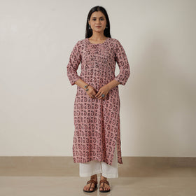 Buy Block Print Mul Cotton Straight Bagh Kurta For Women