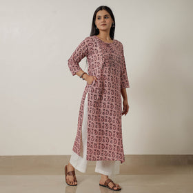 Buy Block Print Mul Cotton Straight Bagh Kurta For Women