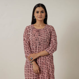 Buy Block Print Mul Cotton Straight Bagh Kurta For Women