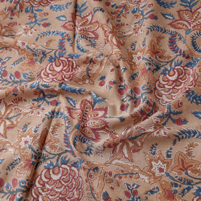 Beige - Ginger Colour Floral Jaal Sanganeri Block Printed Cotton Fabric