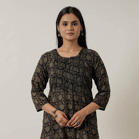 Black Block Print Mul Cotton Straight Bagh Kurta For Women