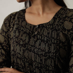 Black Block Print Mul Cotton Straight Bagh Kurta For Women