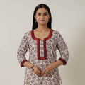 Beige Block Print Mul Cotton Straight Bagh Kurta For Women
