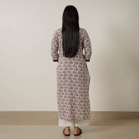 Beige Block Print Mul Cotton Straight Bagh Kurta For Women