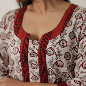 Beige Block Print Mul Cotton Straight Bagh Kurta For Women