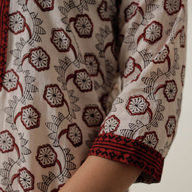 Beige Block Print Mul Cotton Straight Bagh Kurta For Women