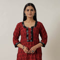 Red Block Print Mul Cotton Straight Bagh Kurta For Women