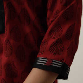 Red Block Print Mul Cotton Straight Bagh Kurta For Women