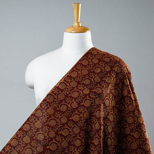 Brown - Bagh Hand Block Printed Cotton Fabric