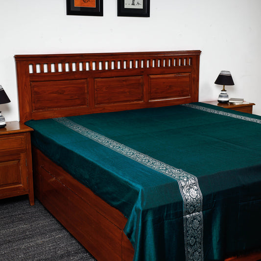 Green - Himroo Handloom Mercerized Cotton Double Bed Cover (94 x 87 in)