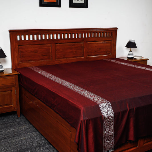 Maroon - Himroo Handloom Mercerized Cotton Double Bed Cover (94 x 87 in)