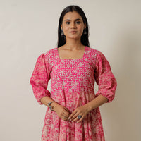 Pink - Hand Batik Printed Cotton Flared Dress 02