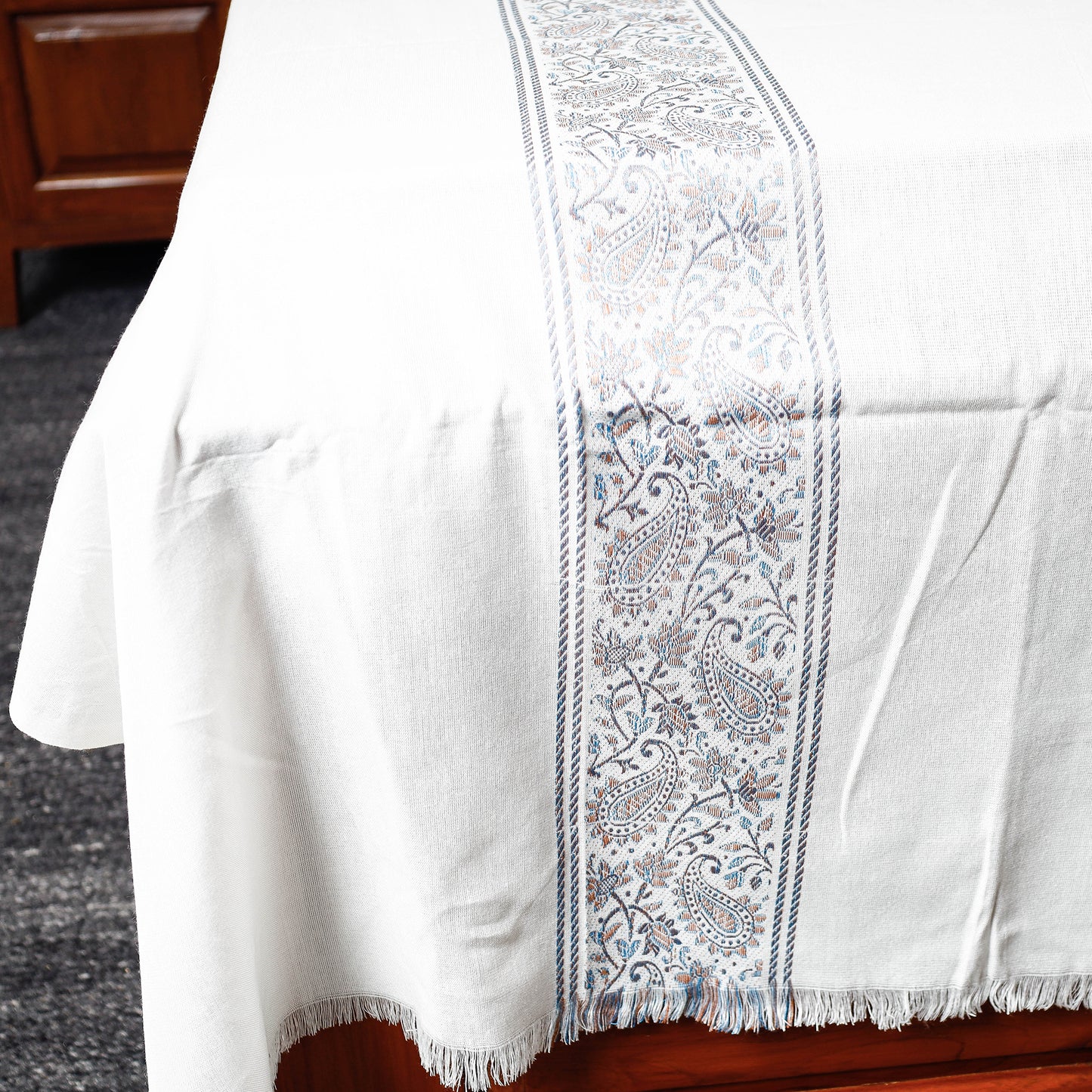 White - Himroo Handloom Mercerized Cotton Double Bed Cover (93 x 87 in)