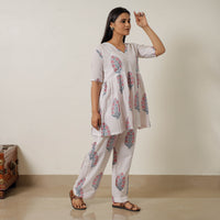 White - Sanganeri Block Printed Cotton Co-Ord Set 07