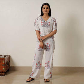 White - sanganeri printed cotton co-ord set 22 - handcrafted