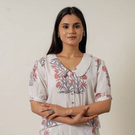 White - sanganeri printed cotton co-ord set 22 - handcrafted