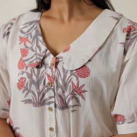 White - sanganeri printed cotton co-ord set 22 - handcrafted