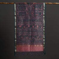 Blue - Madhubani Handpainted Chanderi Silk Handloom Stole 12