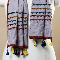 Purple - Kutch Tagai Work Ajrakh Border Cotton Stole with Tassels