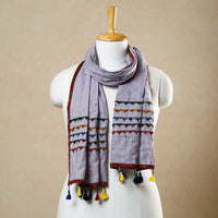 Purple - Kutch Tagai Work Ajrakh Border Cotton Stole with Tassels