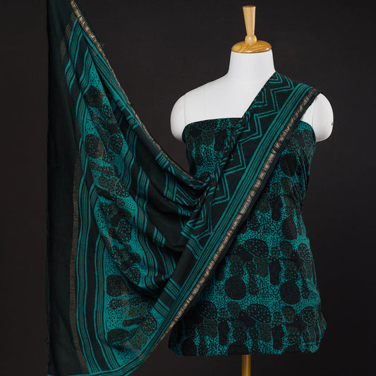 Green - 3pc Akola Block Printed Cotton Suit Material Set
