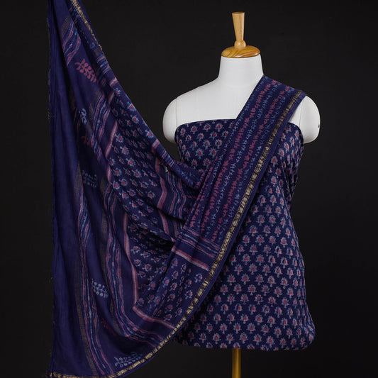 Purple - 3pc Akola Block Printed Cotton Suit Material Set