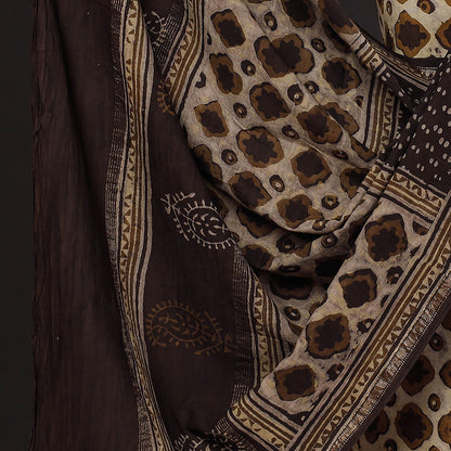 Brown - 3pc Akola Block Printed Cotton Suit Material Set