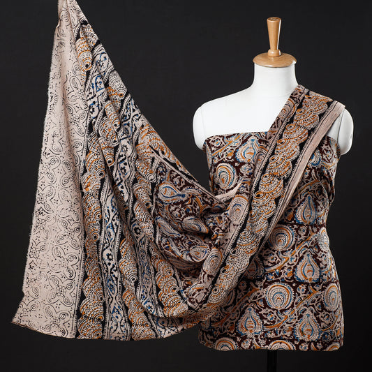 Black - 2pc Kalamkari Block Printed Cotton Suit Material Set