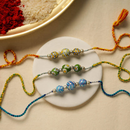 Patwa Threadwork Blue Pottery Beads Rakhi (set of 3) 07