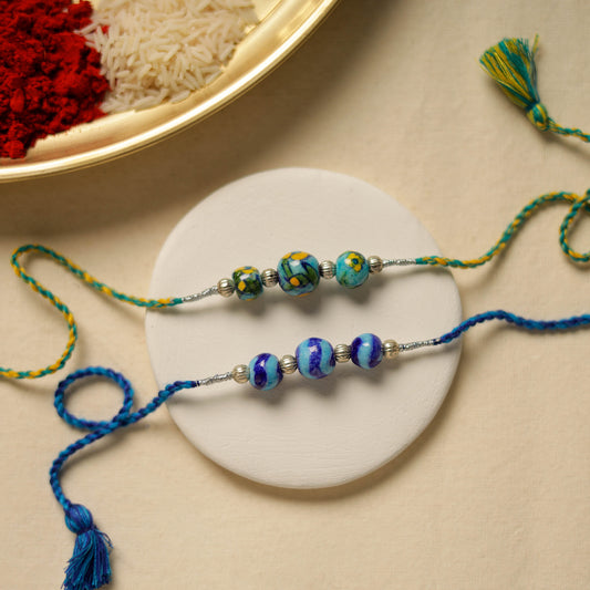 Patwa Threadwork Blue Pottery Beads Rakhi (set of 2) 08