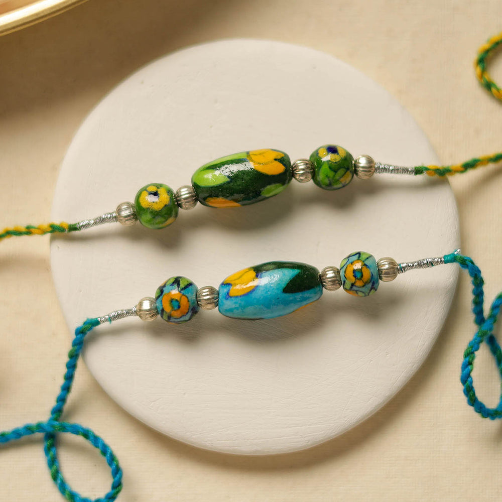 Patwa Threadwork Blue Pottery Beads Rakhi (set of 2) 09