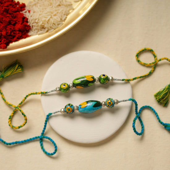 Patwa Threadwork Blue Pottery Beads Rakhi (set of 2) 09