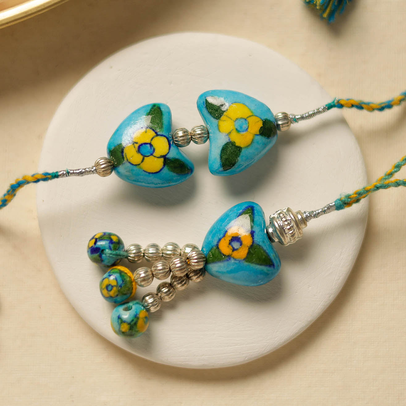 Patwa Threadwork Blue Pottery Beads and Chuda Rakhi (set of 2) 10