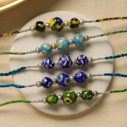 Patwa Threadwork Blue Pottery Beads Rakhi (set of 5) 15