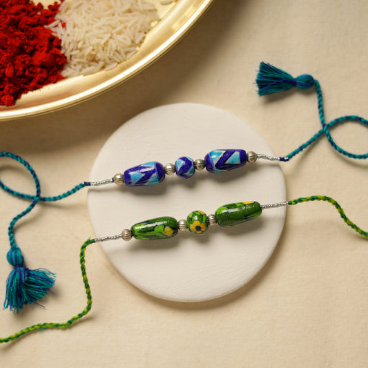 Patwa Threadwork Blue Pottery Beads Rakhi (set of 2) 16