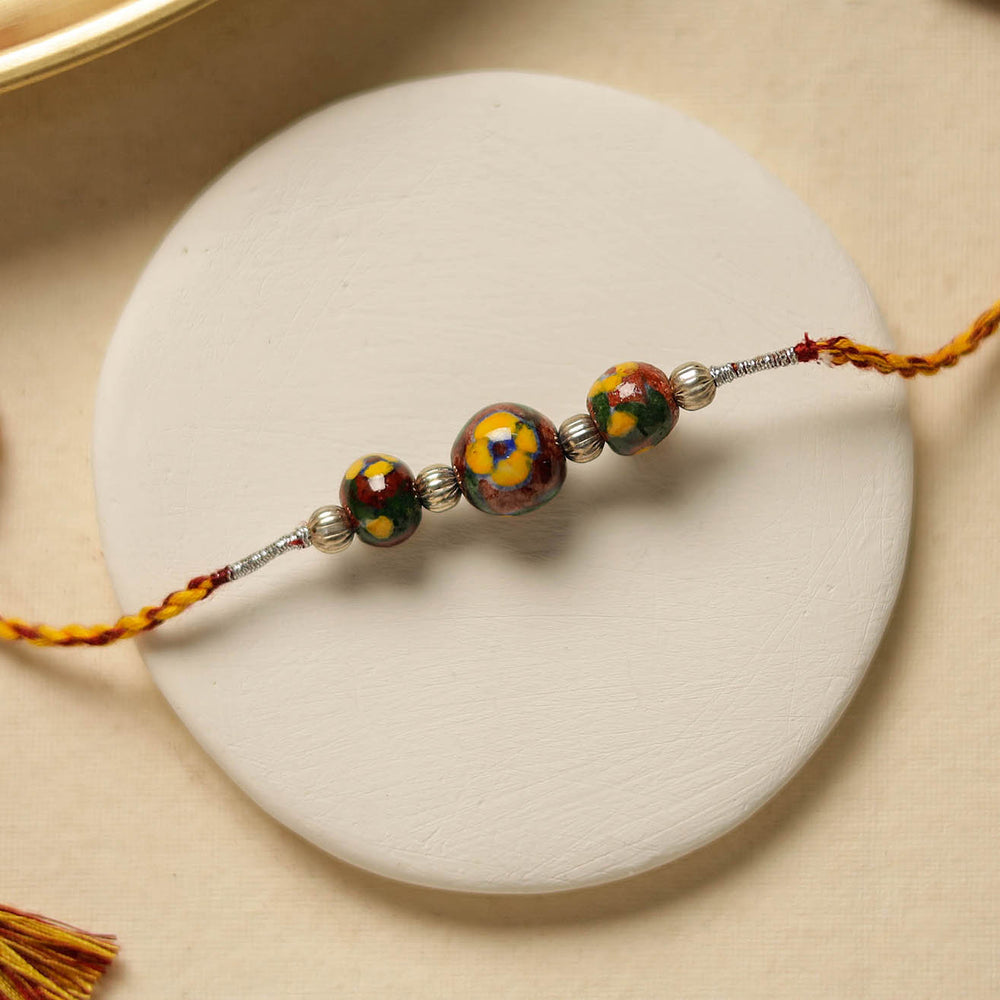 Patwa Threadwork Blue Pottery Beads Rakhi 17