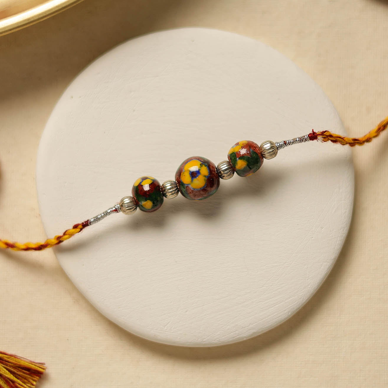 Patwa Threadwork Blue Pottery Beads Rakhi 17