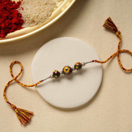 Patwa Threadwork Blue Pottery Beads Rakhi 17