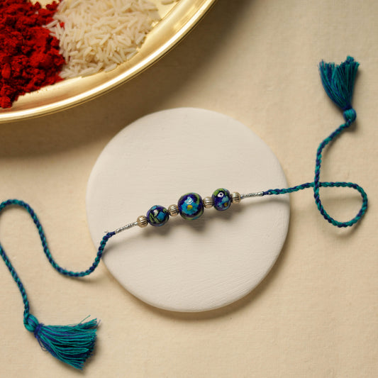 Patwa Threadwork Blue Pottery Beads Rakhi 18