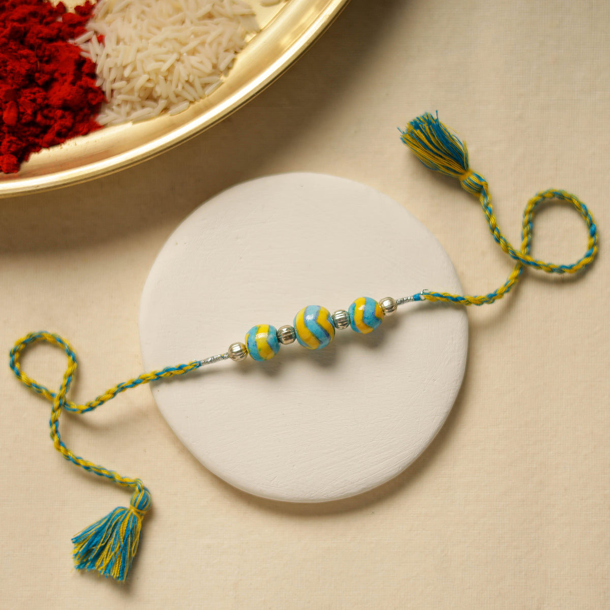 Patwa Threadwork Blue Pottery Beads Rakhi 20