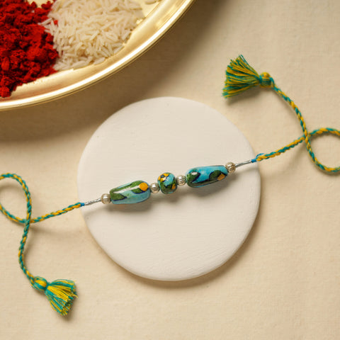 Patwa Threadwork Blue Pottery Beads Rakhi 21