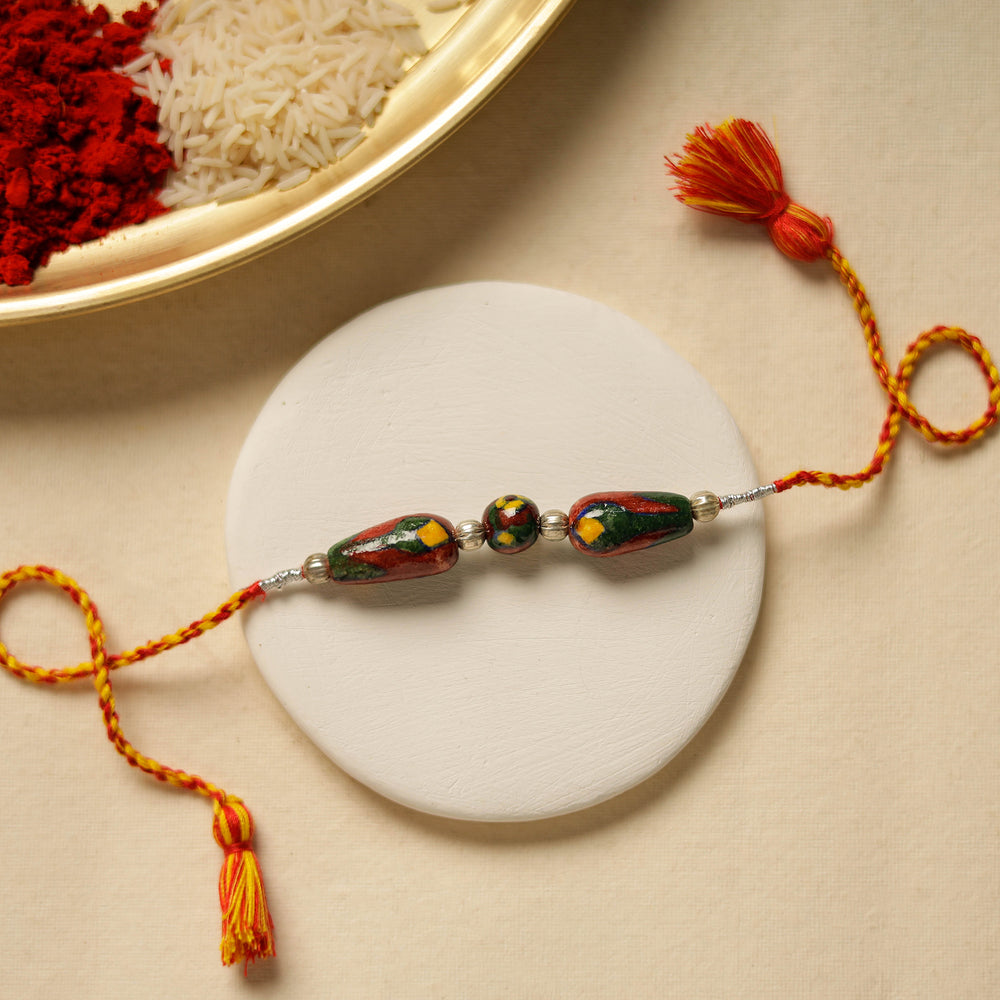 Patwa Threadwork Blue Pottery Beads Rakhi 22