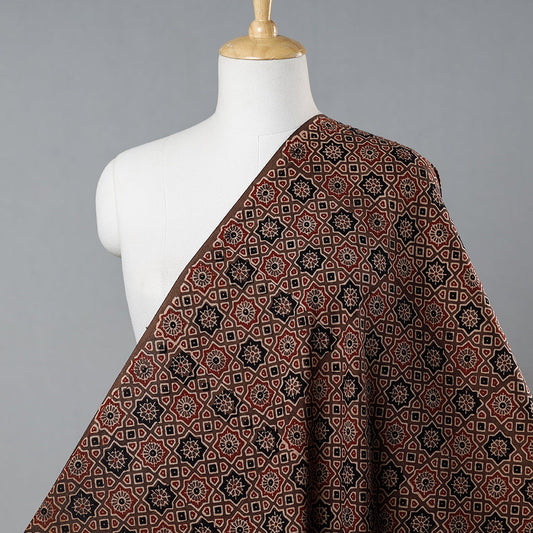 Brown - Byzantine Pattern Floral Design Ajrakh Hand Block Printed Cotton Fabric