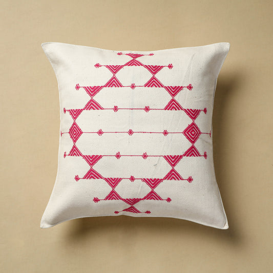 White - Urmul Kashida Stitch Handloom Cotton Cushion Cover (16 x 16 in) 15