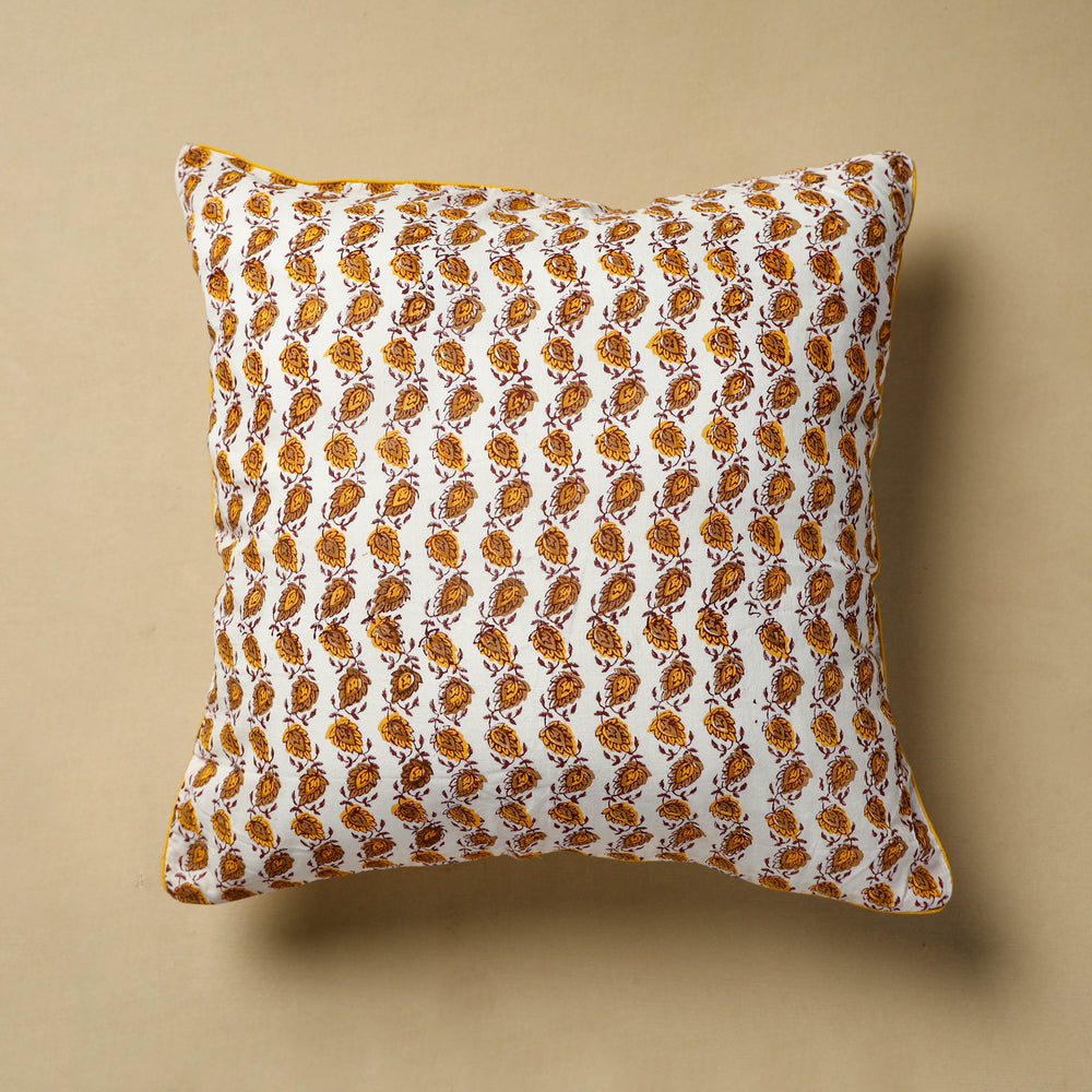 White - Sanganeri Block Printed Cotton Cushion Cover (16 x 16 in) 85